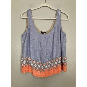 NEW Topshop Sequins Tank Top Sleeveless Blouse Periwinkle Blue Size 10 Women’s